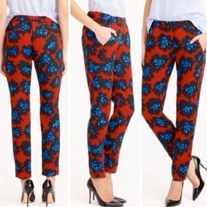 J Crew Pants Firework Floral Tapered Trouser Pants Pull On Career Red Blue sz 4